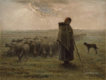 ジャン・フランソワ・ミレー Painting - 羊飼いと群れ ATC バルビゾン 自然主義 リアリズム 農民 ジャン・フランソワ・ミレー